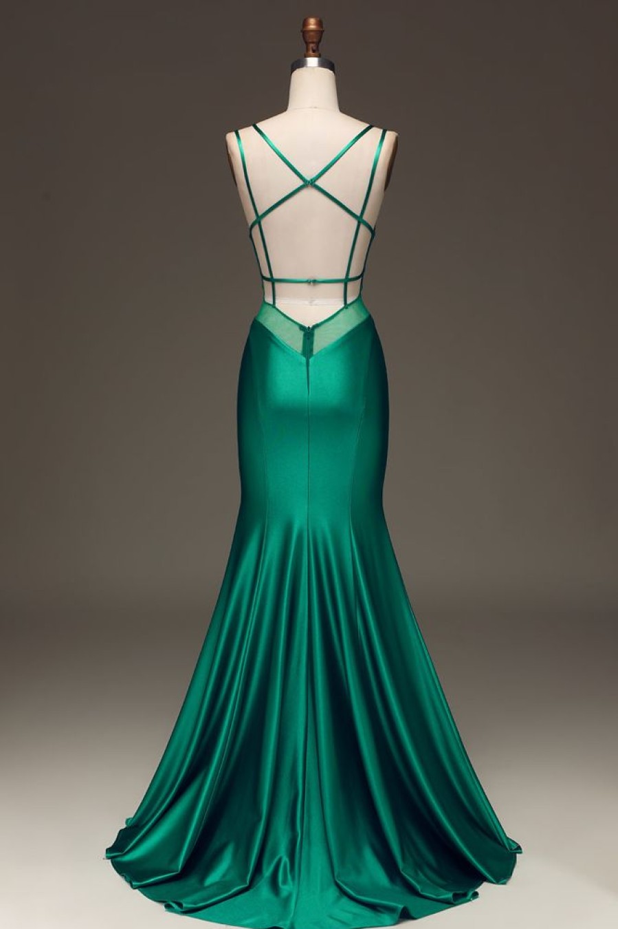 Homrain Mermaid Spaghetti Straps Long Prom Dress | Green Prom Dresses