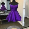 Homrain Corset A-Line Strapless Satin Short Homecoming Dress | Purple Hoco Dresses