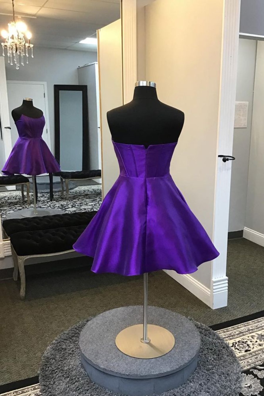 Homrain Corset A-Line Strapless Satin Short Homecoming Dress | Purple Hoco Dresses