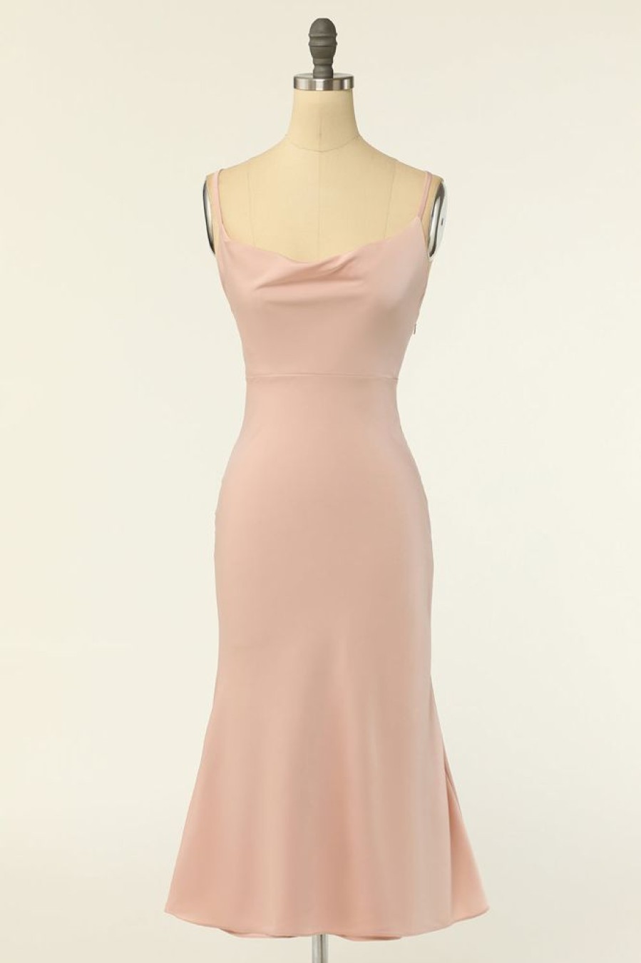 Homrain Sheath Spaghetti Straps Bridesmaid Dress | Dusty Rose Bridesmaid Dress