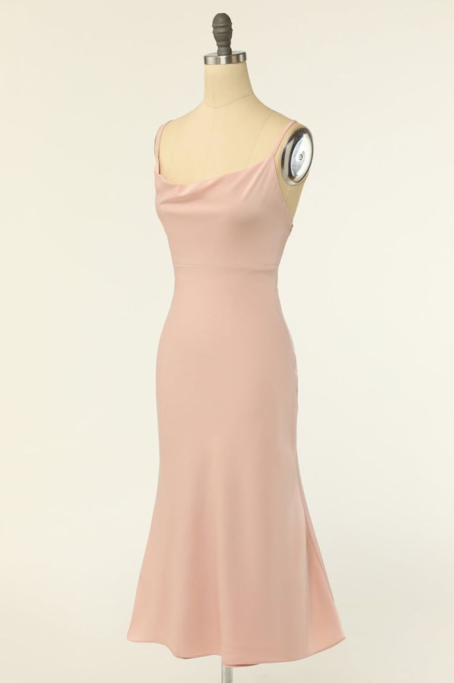 Homrain Sheath Spaghetti Straps Bridesmaid Dress | Dusty Rose Bridesmaid Dress