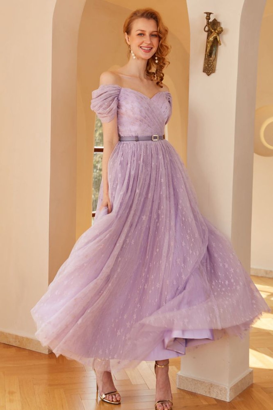 Homrain A Line Prom Dress (Belt Not Included) | Purple Prom Dresses