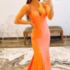 Homrain Spaghetti Straps Blackless Mermaid Prom Dress | Orange Prom Dresses