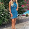 Homrain Glitter Halter Backless Sequins Tight Homecoming Dress | Blue Hoco Dresses