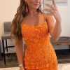 Homrain Short Tight Homecoming Dress With Lace Beading | Orange Hoco Dresses