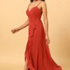 Homrain Spaghetti Straps Chiffon A-Line Bridesmaid Dress With Slit | Boho Bridesmaid Dresses