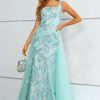 Homrain Square Neck Mermaid Sequined Prom Dress With Detachable Train | Green Prom Dresses