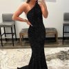 Homrain Mermaid One Shoulder Sequins Prom Dress | Black Prom Dresses