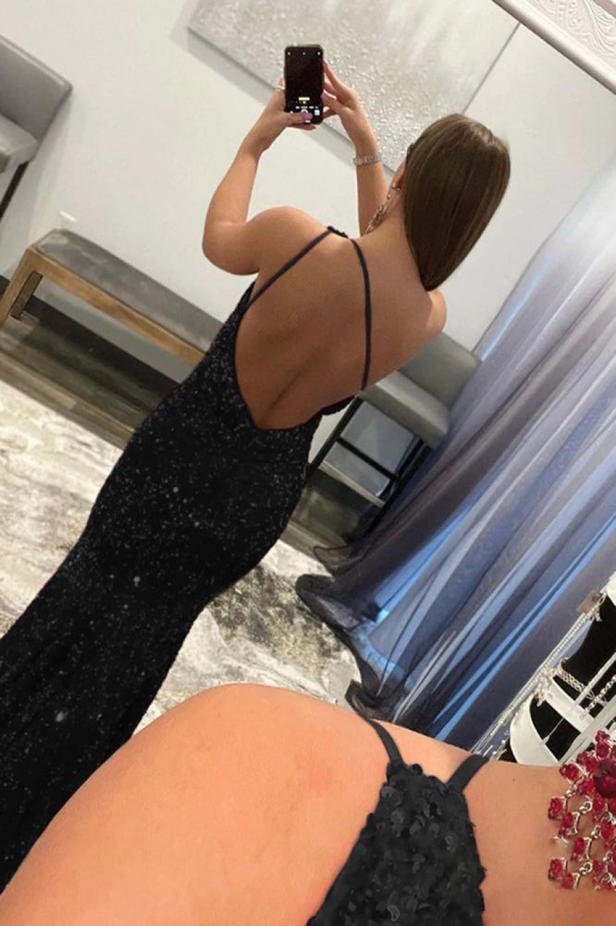 Homrain Mermaid One Shoulder Sequins Prom Dress | Black Prom Dresses