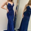 Homrain Sparkly Beaded Mermaid Backless Long Prom Dress | Blue Prom Dresses