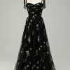 Homrain Embroidery Long Prom Dress | Black Prom Dresses