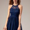 Homrain Halter Lace Dress | Blue Hoco Dresses