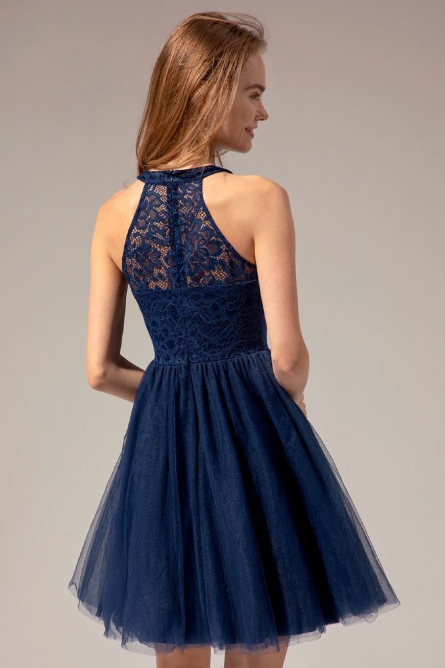 Homrain Halter Lace Dress | Blue Hoco Dresses