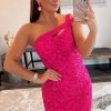 Homrain Hot Pink Open Back One Shoulder Tight Sequins Homecoming Dress | Hot Pink Hoco Dresses