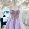 Homrain Corset A-Line Tulle Short Flower Homecoming Dress With Lace | Purple Hoco Dresses