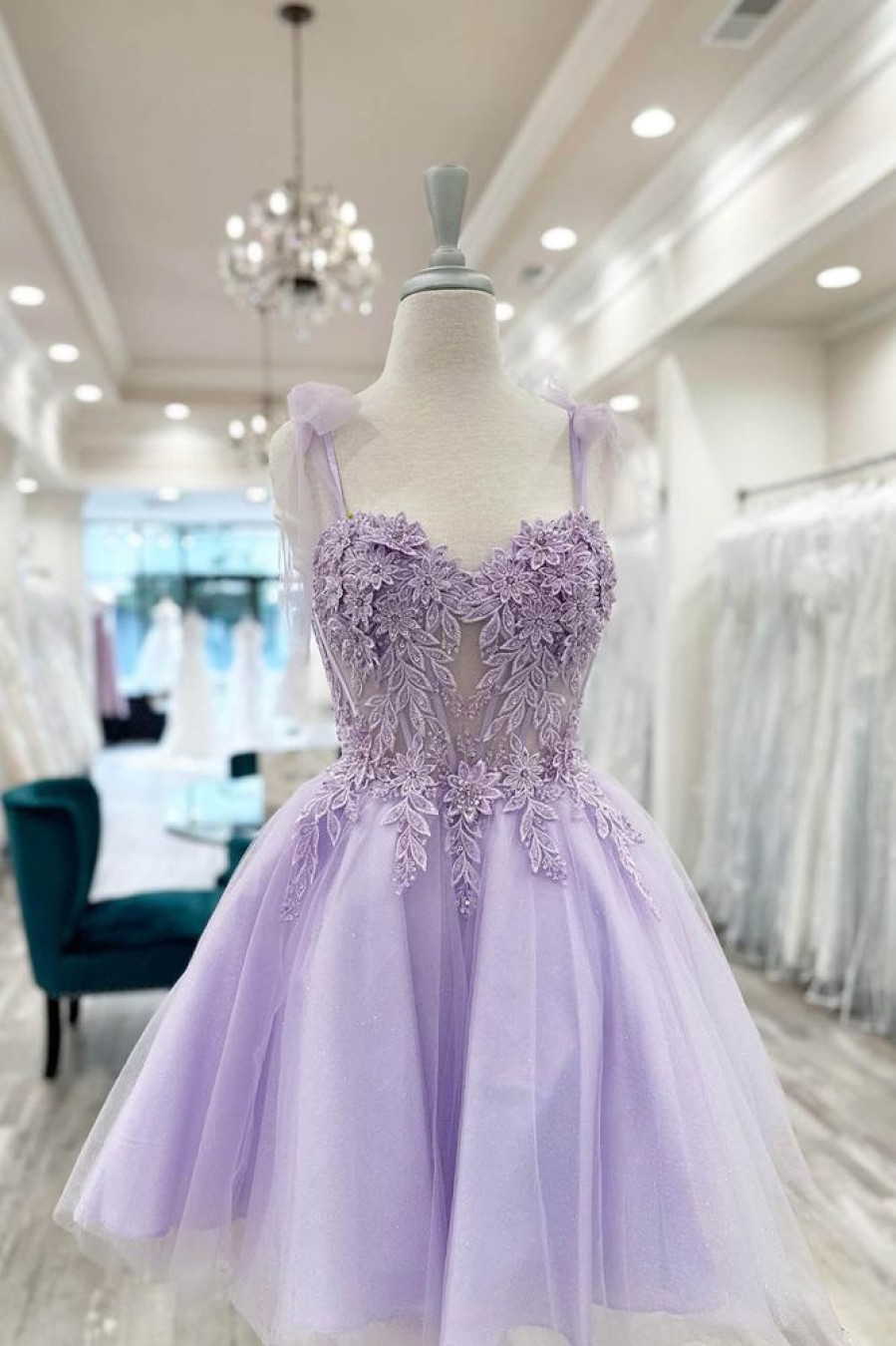 Homrain Corset A-Line Tulle Short Flower Homecoming Dress With Lace | Purple Hoco Dresses