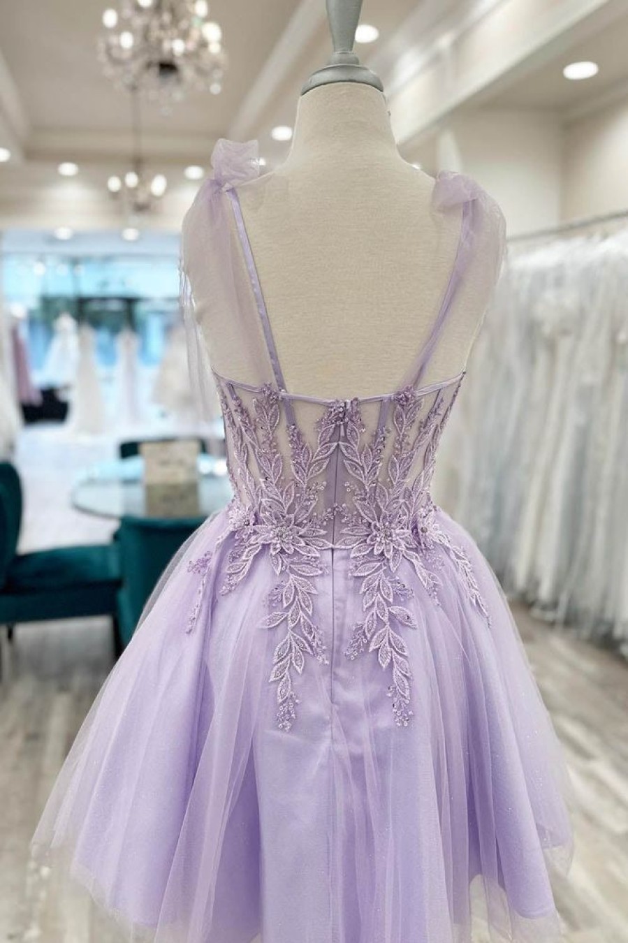 Homrain Corset A-Line Tulle Short Flower Homecoming Dress With Lace | Purple Hoco Dresses