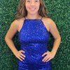 Homrain Glitter Spaghetti Straps Sequins Tight Short Homecoming Dress | Blue Hoco Dresses