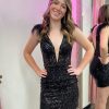 Homrain Sparkly Sequins V-Neck Tight Short Homecoming Dress With Feathers | Black Hoco Dresses