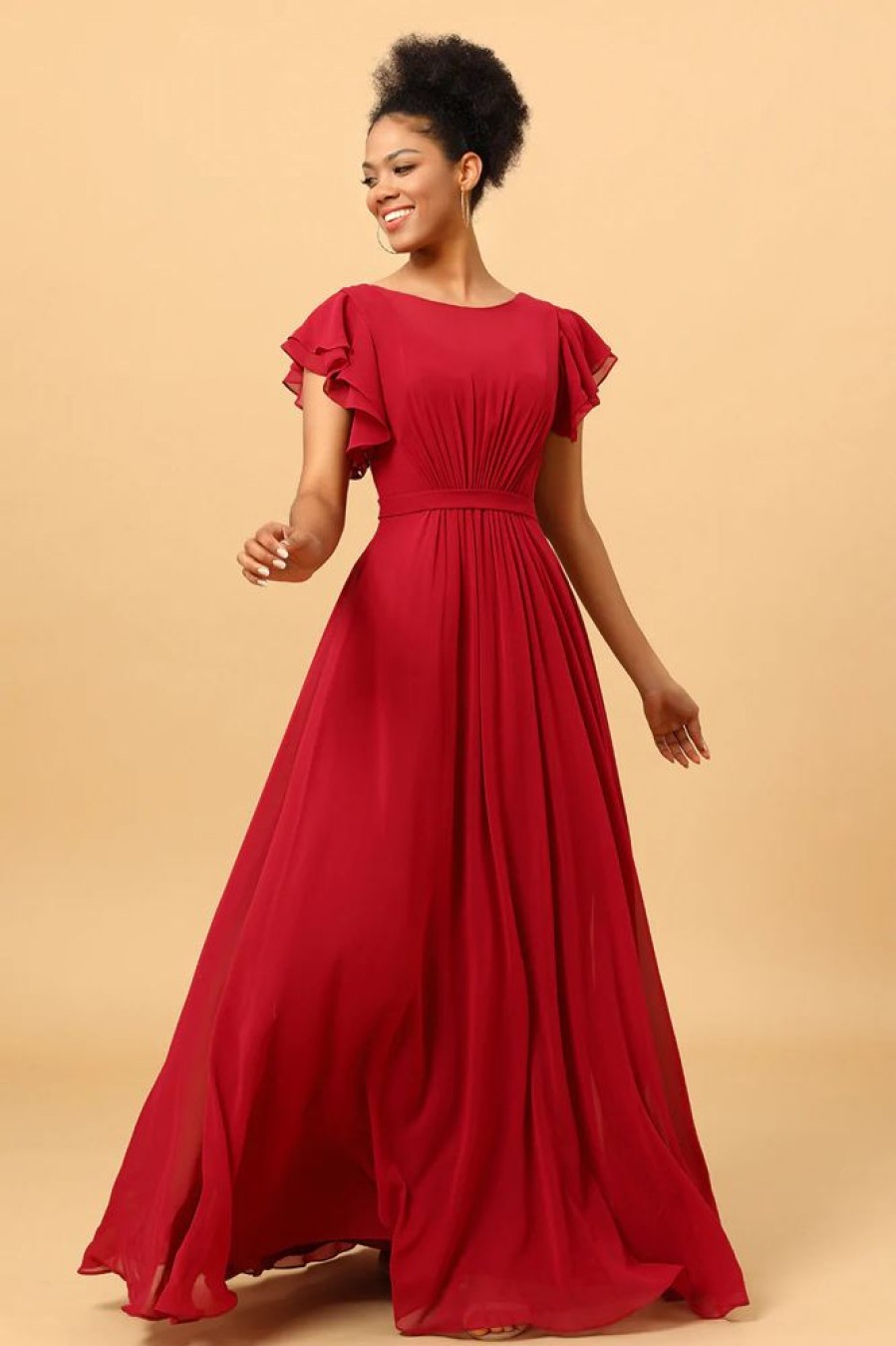 Homrain Chiffon Bridesmaid Dress With Ruffles Sleeves | Boho Bridesmaid Dresses