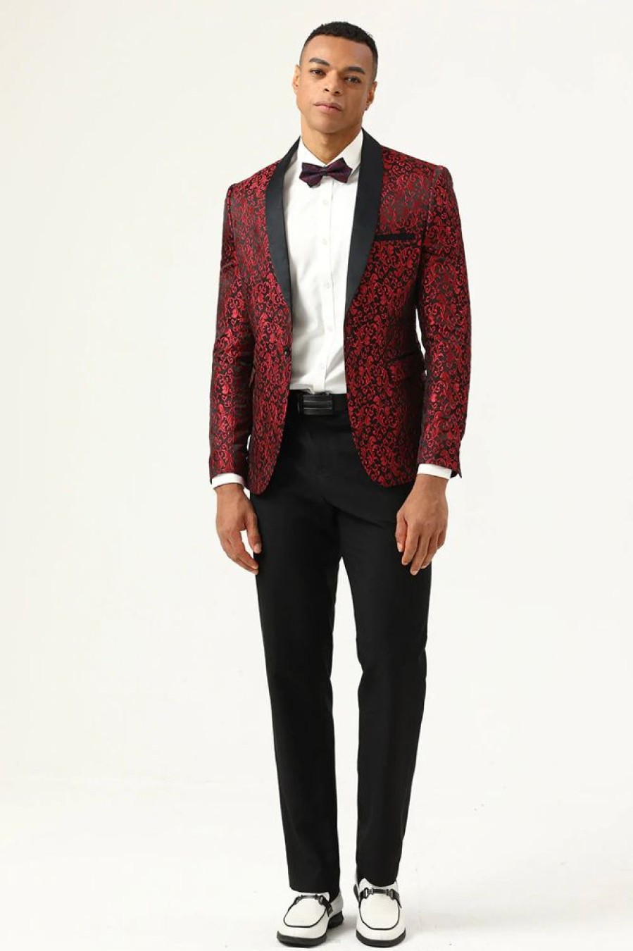 Homrain One Button Shawl Lapel Jacquard Men'S Prom Blazer | Men Blazers