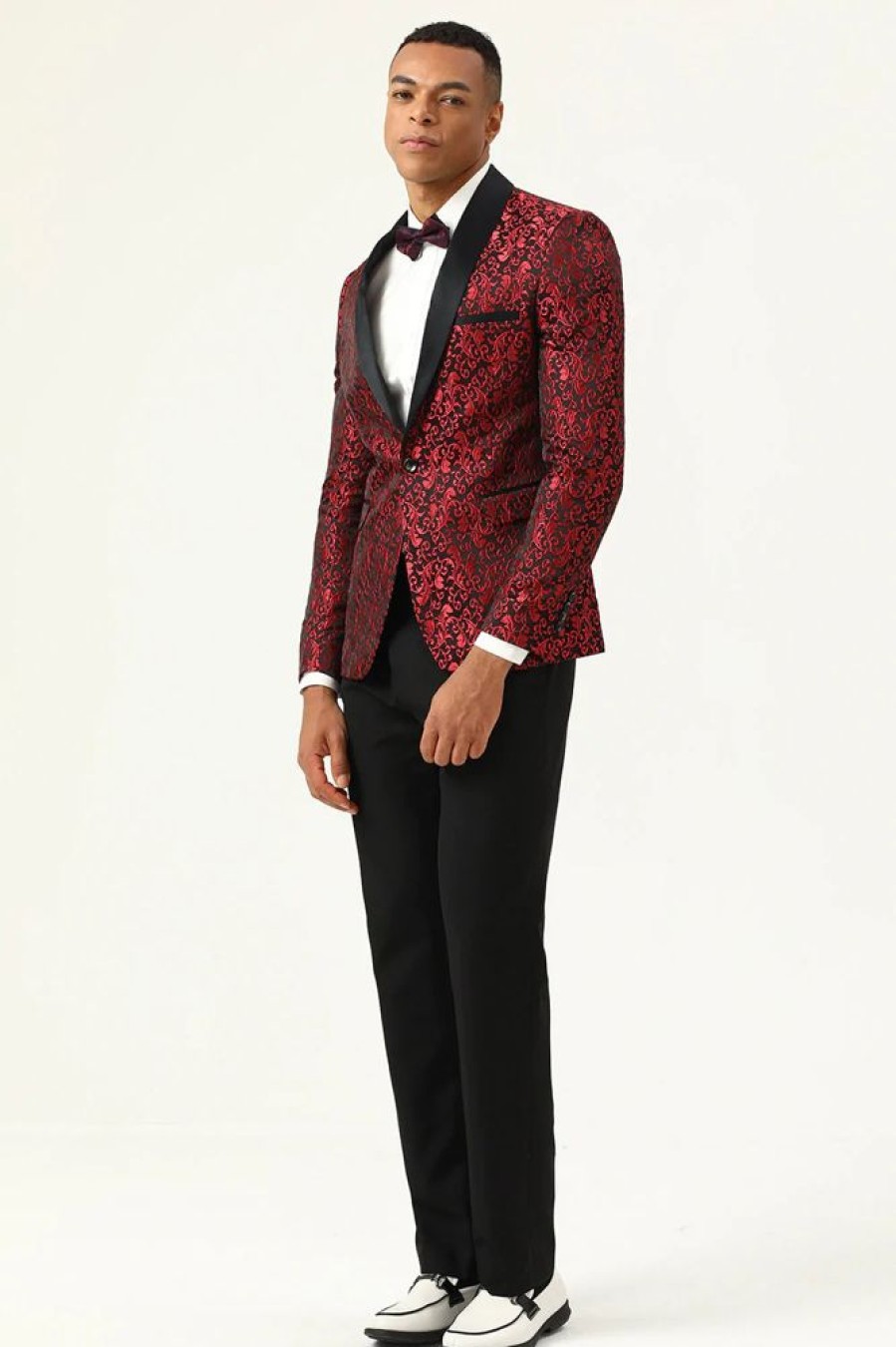 Homrain One Button Shawl Lapel Jacquard Men'S Prom Blazer | Men Blazers