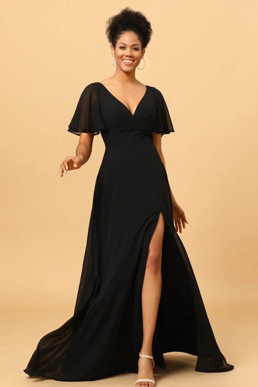 Homrain Batwing Sleeves Long Chiffon Bridesmaid Dress | Bridesmaid Dresses