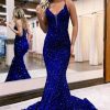 Homrain Mermaid Spaghetti Straps Sequins Long Prom Dress | Blue Prom Dresses