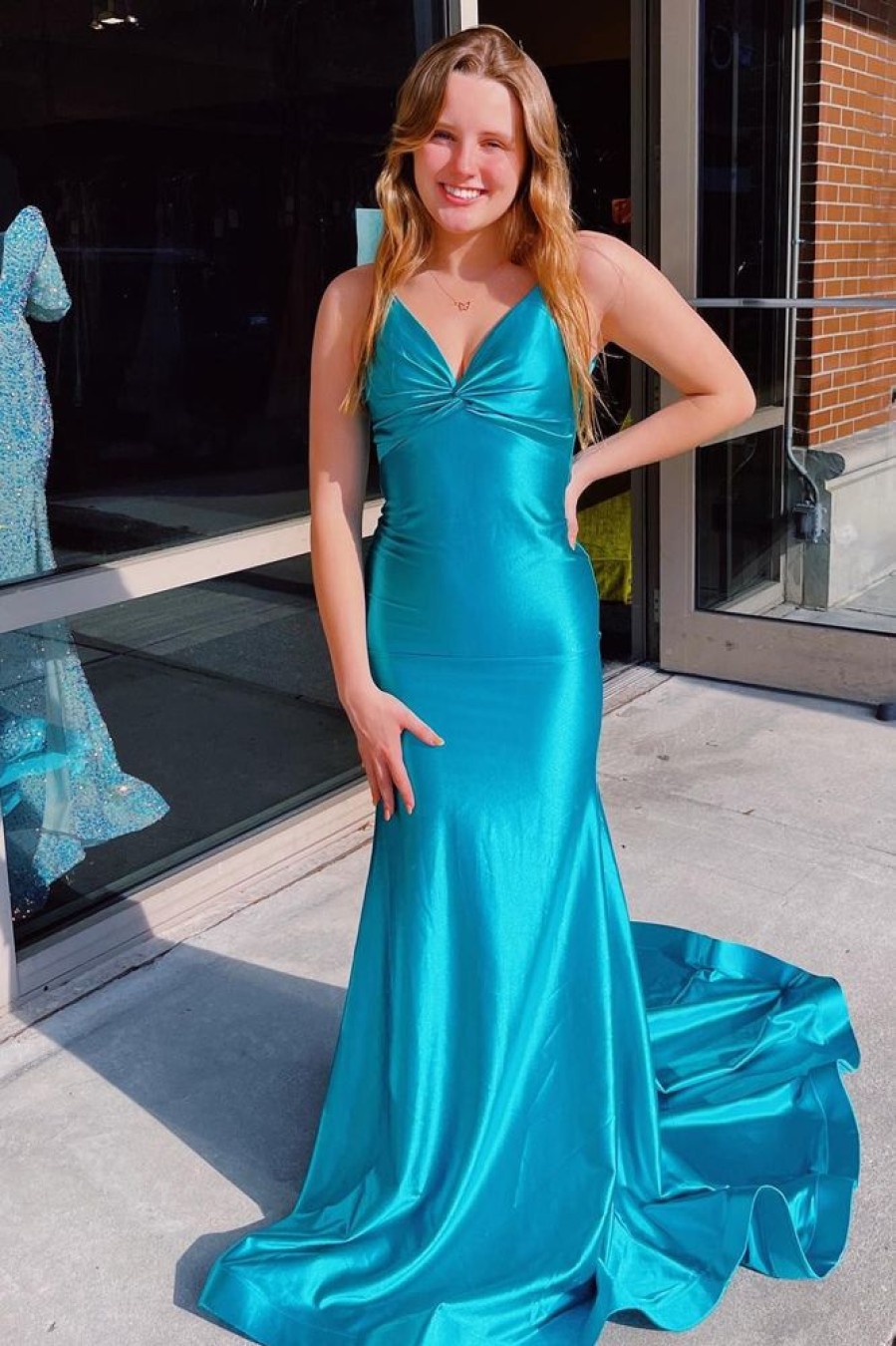 Homrain Blue Mermaid Lace-Up Back Long Prom Dress | Blue Prom Dresses