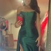 Homrain Corset Sheath Long Prom Dress With Slit | Green Prom Dresses