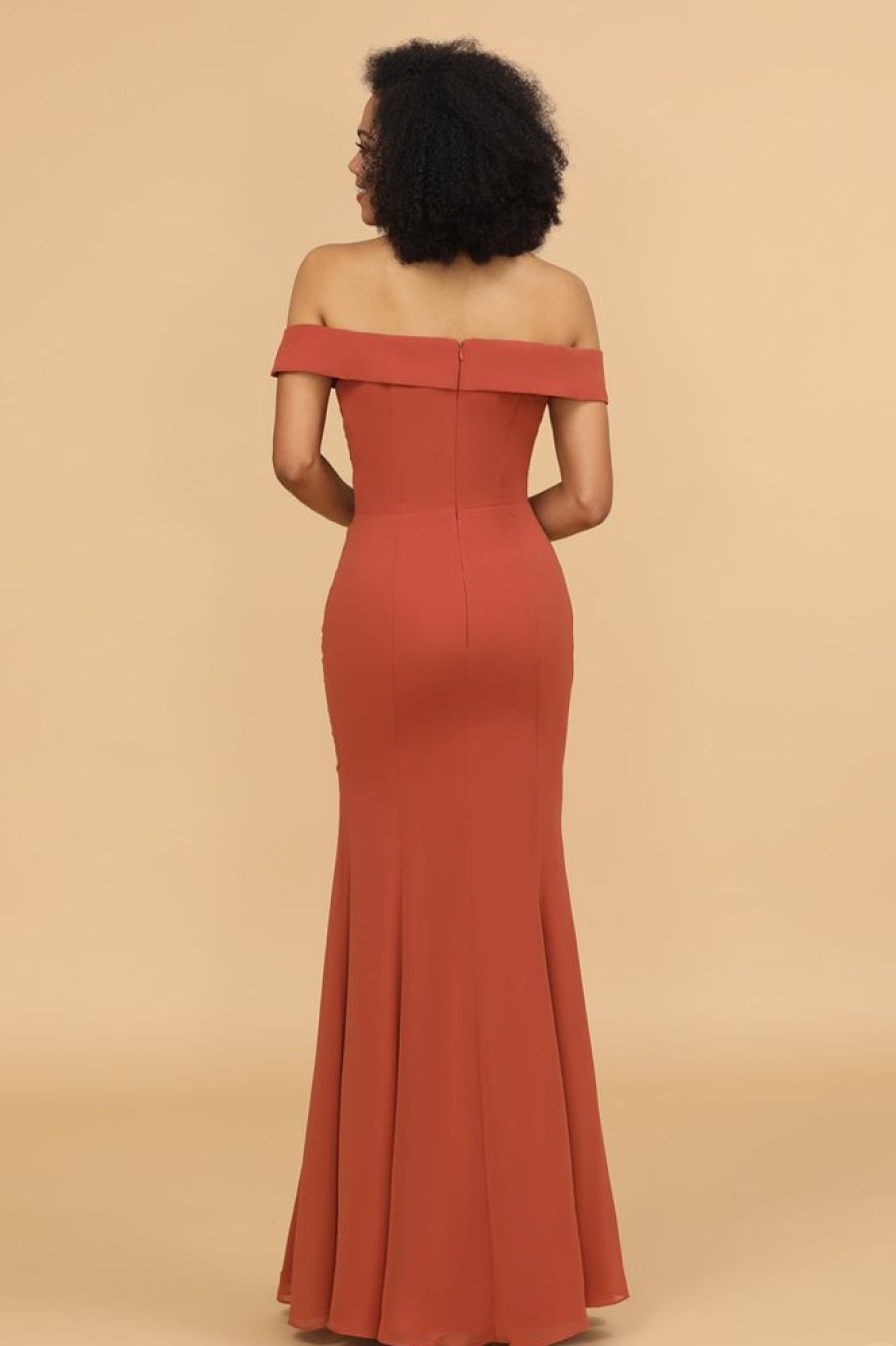 Homrain Terrocotta Mermaid Long Chiffon Bridesmaid Dress | Burnt Orange Bridesmaid Dress