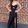 Homrain Spaghetti Straps Cut Out Long Prom Dress With Slit | Black Prom Dresses