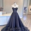 Homrain Corset Sweetheart Long Prom Dress With Ruffles | Black Prom Dresses