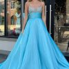 Homrain A Line Beaded Long Prom Dress With Bowknot | Blue Prom Dresses