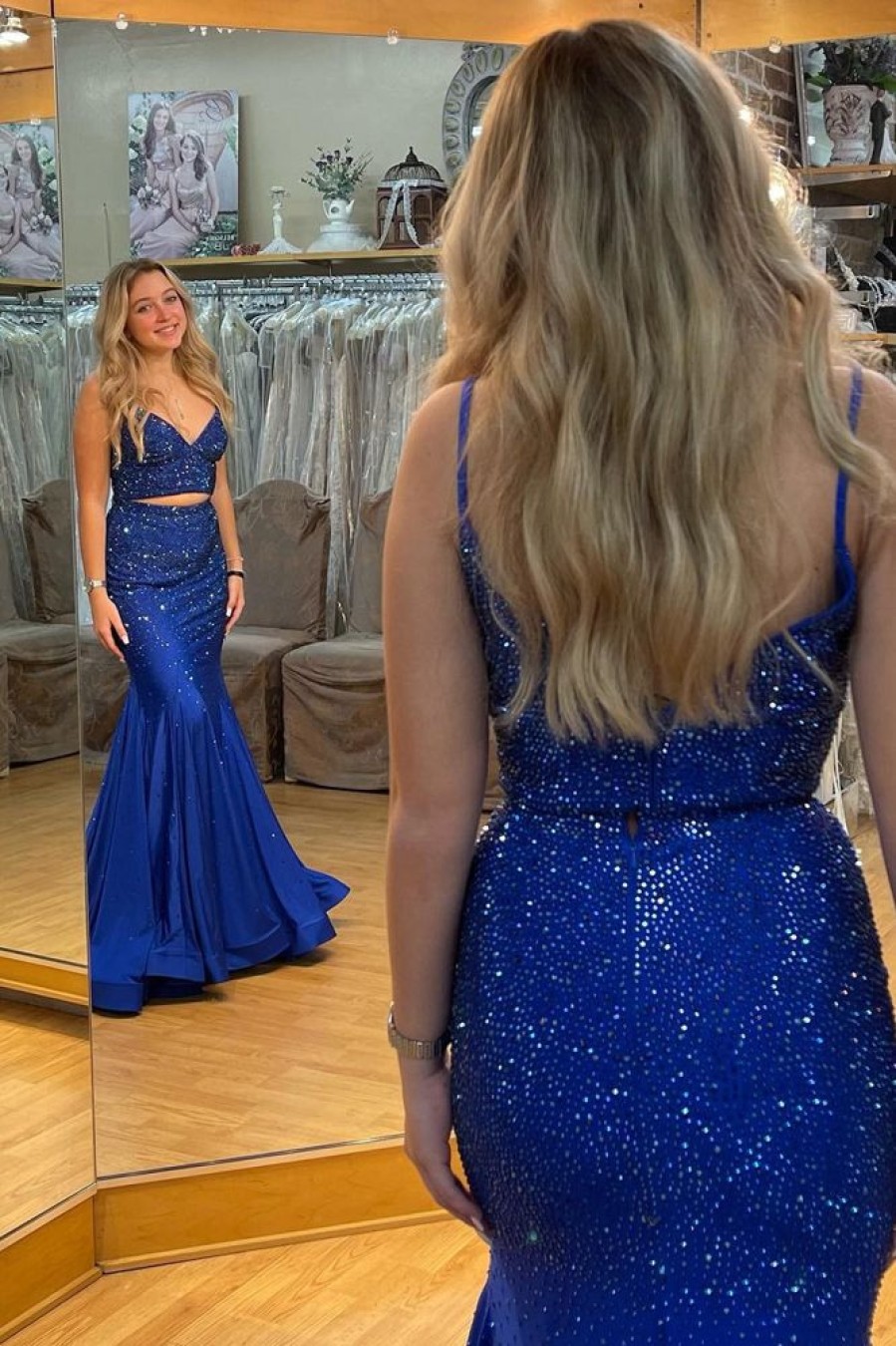 Homrain Hollow-Out Mermaid Prom Dress | Blue Prom Dresses