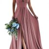 Homrain A-Line Ruched Long Bridesmaid Dress With Slit | Bridesmaid Dresses 2024