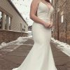 Homrain Mermaid Satin Spaghetti Straps Long Plus Size Wedding Dress With Button | Simple Wedding Dresses