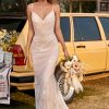 Homrain And Champagne Spaghetti Straps Mermaid Lace Beach Wedding Dress With Sweep Train | Beach Wedding Dresses