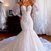 Homrain Sparkly Mermaid Detachable Long Sleeves Lace Wedding Dress | Lace Wedding Dresses