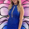 Homrain Sparkly Beaded Open Back Tight Short Homecoming Dress | Blue Hoco Dresses