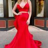 Homrain 2 Pieces Spaghetti Straps Prom Dress | Red Prom Dresses