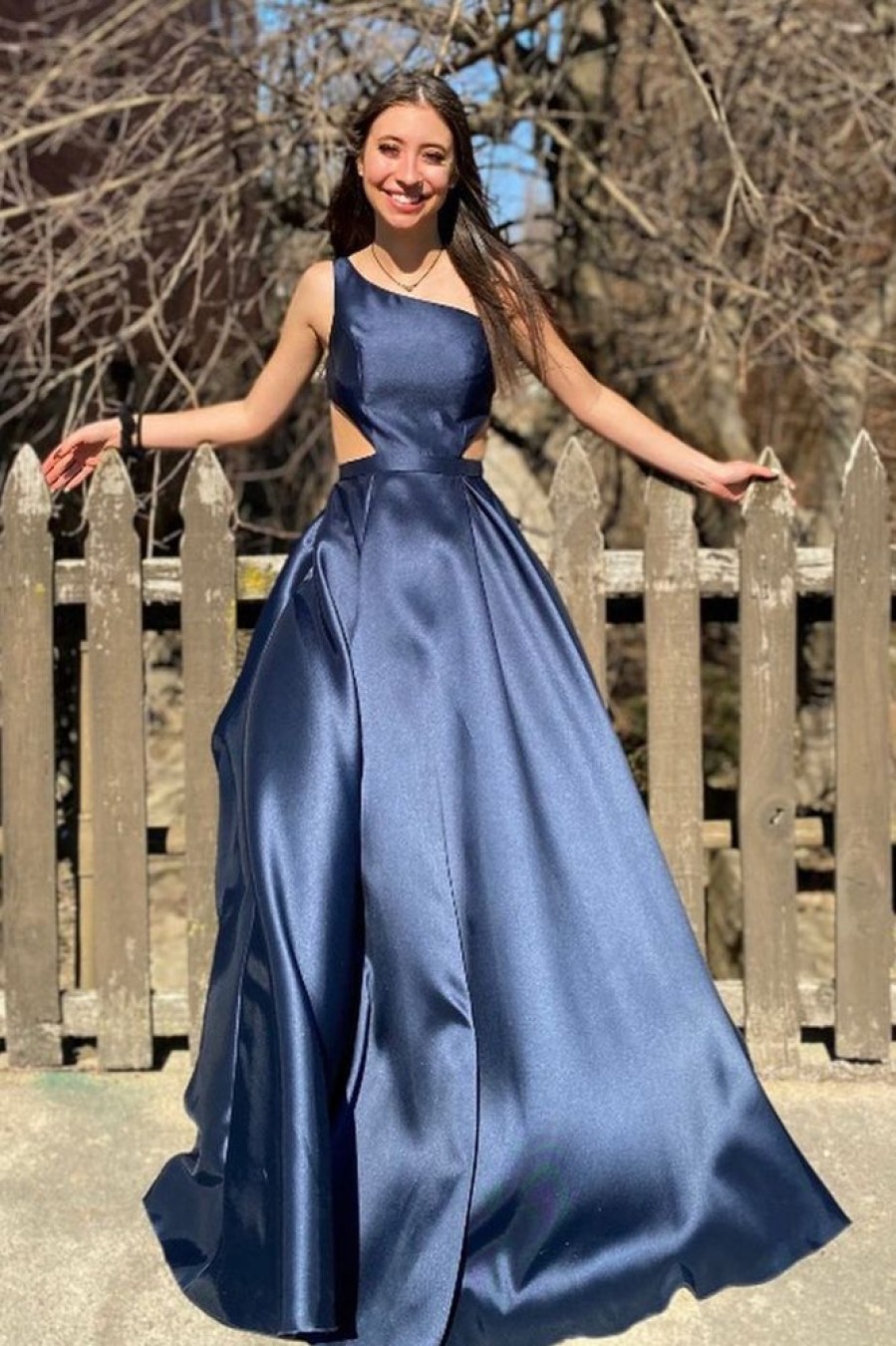 Homrain One Shoulder A-Line Long Prom Dress | Blue Prom Dresses