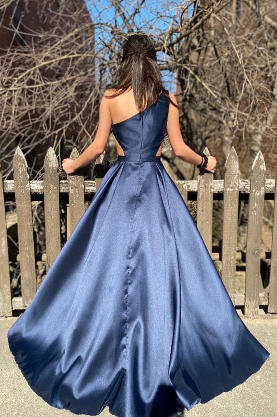 Homrain One Shoulder A-Line Long Prom Dress | Blue Prom Dresses