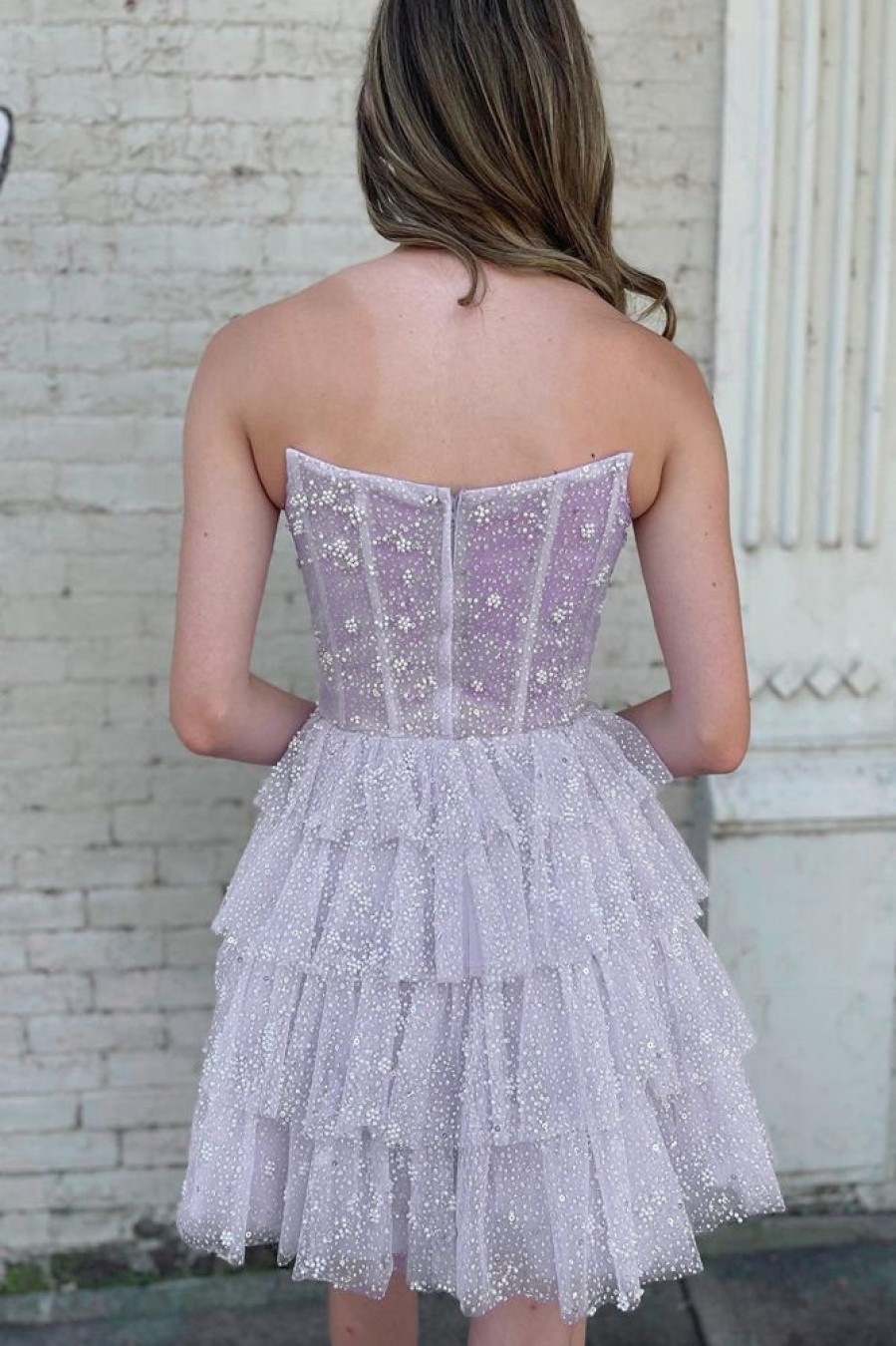 Homrain Corset A-Line Short Tulle Homecoming Dress | Purple Hoco Dresses