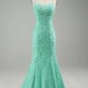 Homrain Spaghetti Straps Appliques Prom Dress | Green Prom Dresses