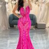 Homrain Mermaid Backless Long Prom Dress With Appliques | Hot Pink Prom Dresses