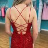 Homrain Sparkly Lace-Up Back Sequins Tight Short Homecoming Dress | Red Hoco Dresses