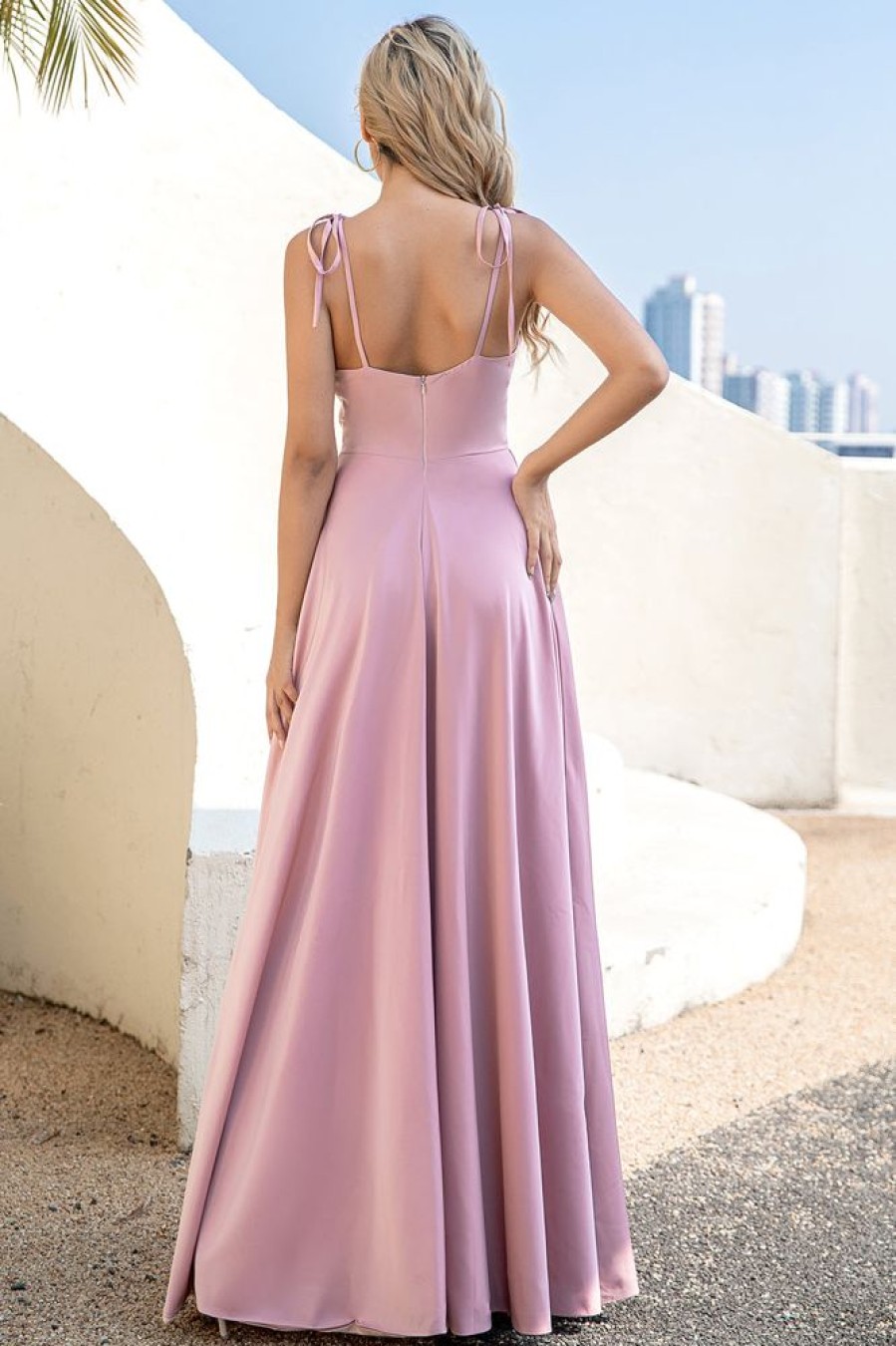 Homrain Spaghetti Straps Long Prom Dress With Slit | Wedding Guest Dresses