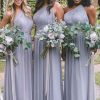 Homrain One Shoulder Chiffon Long Boho Pleated Bridesmaid Dress | Boho Bridesmaid Dresses