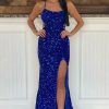 Homrain Sparkly Royal Sequins Mermaid Long Prom Dress With Slit | Blue Prom Dresses